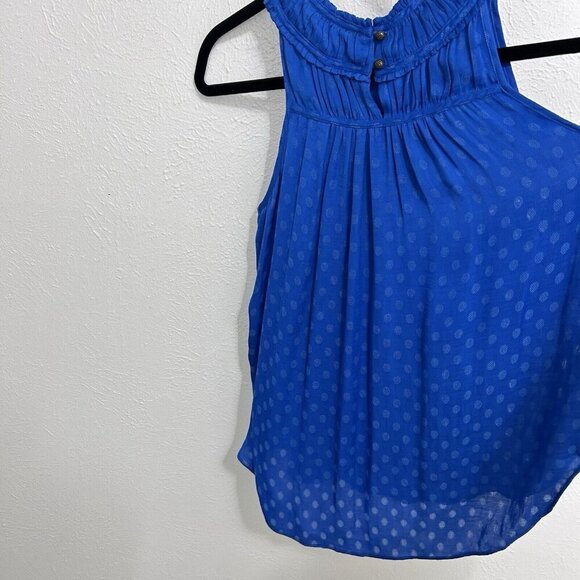 Anthropologie Maeve Royal Blue Clovis Pleated Dot Top Sleeveless Blouse Size 0 - Picture 7 of 12